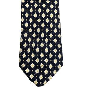 Vintage Mens Neck Tie Brooks Brothers Black with White Flowers 100% Silk